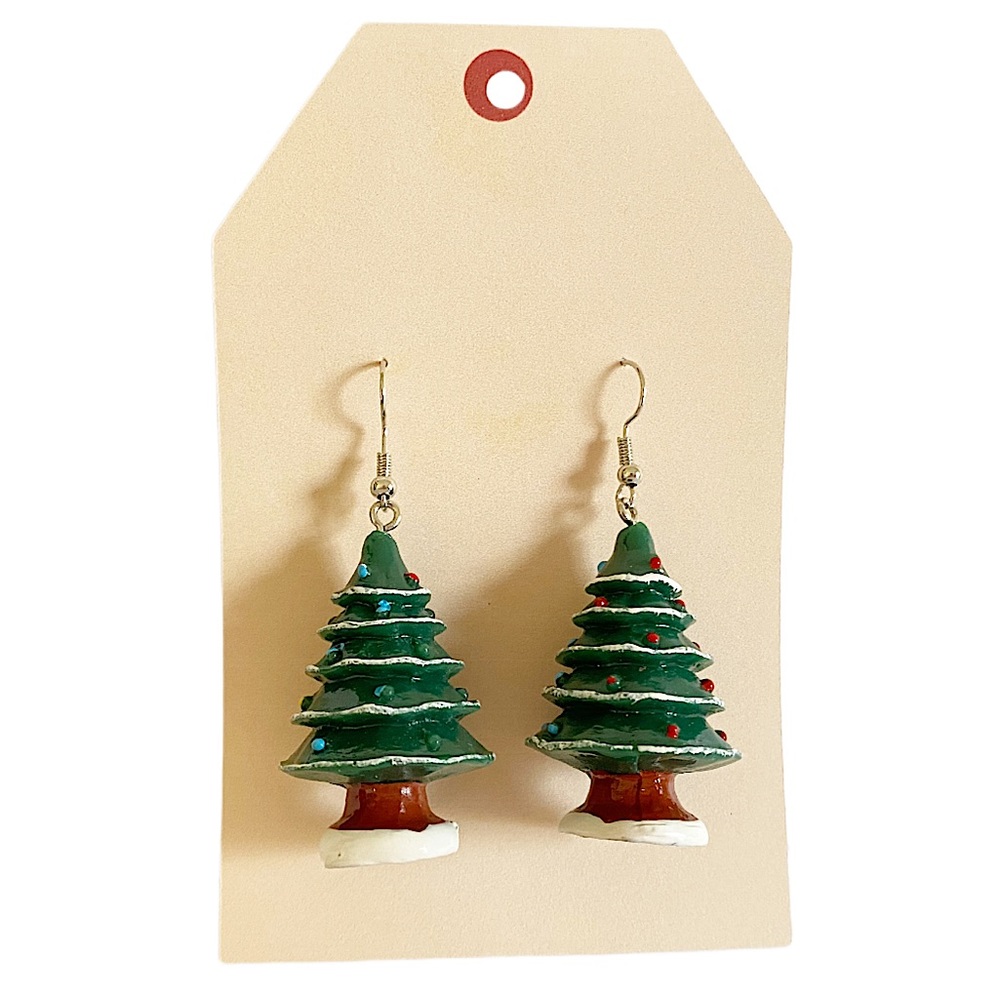 Handmade Retro Vintage Style Christmas Tree Charm Earrings